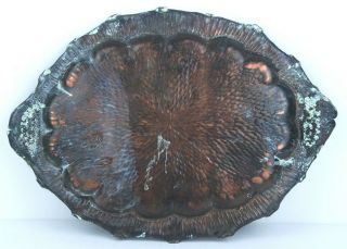 Antique Copper Arts & Crafts Hammered Oval Platter Tray Wall Hanging 15 