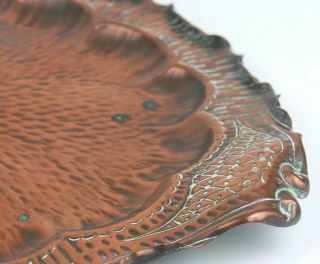 Antique Copper Arts & Crafts Hammered Oval Platter Tray Wall Hanging 15 