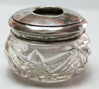 Sterling Silver Cut Glass Dressing Table Jar Antique Hallmarked Made In England