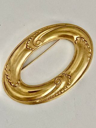 Antique Art Nouveau Large Sash Pin Brooch Gold Plated Swirl Embossed Design