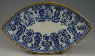 Antique Pottery Pearlware Blue Transfer Violin Pattern Pickle Dish/tray 1810