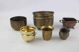 6 X Vintage Copper & Brass Planters / Pots Inc.  Middle Eastern,  Footed Etc 1832g