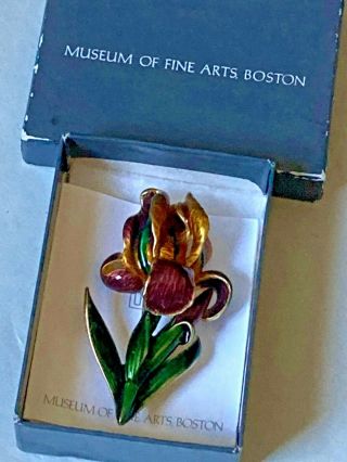 Rare Vintage Museum Of Fine Art Boston Gp Enamel Iris Brooch W Box/ Paperwork