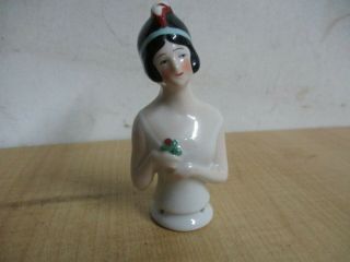 Vintage Antique Porcelain Bisque Half Doll Pincushion Whisk Broom Germany ?