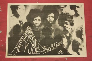 Jimi Hendrix Experience “hey Joe " 1967 Melody Maker Advert/poster Rare