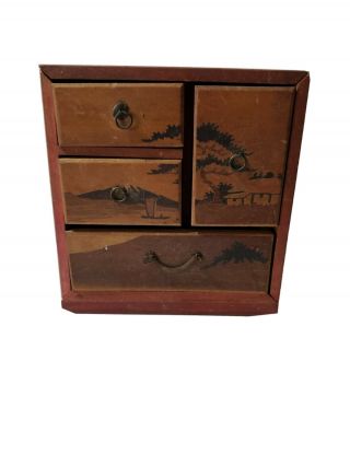 Vintage Wood Dollhouse Chest Of Drawers Armoire Japan 4.  75 X 2.  25 X 5
