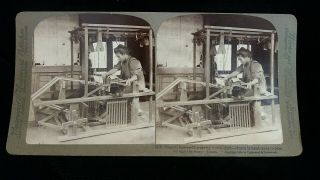 Antique 1904 Real Photo Stereoview Card Peasant Housewife Weaving Cotton Japan