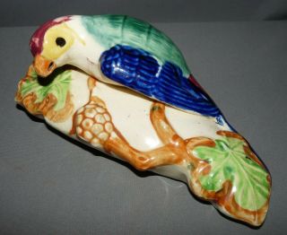 Antique Wall Pocket Bird With Grapes Hand Painted Japan