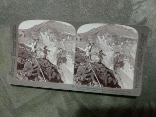 Antique 1904 Real Photo Stereoview Card Lava Rim Fujiyama Crater Summit Japan