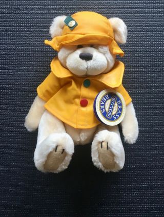 Harper The Brass Button Bear Stuff Animal Yellow Rain Coat Teddy 11 " Jointed