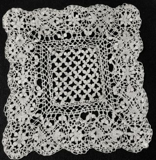 Antique Maltese Delicate Fine Thread Bobbin Lace Doily Floral Pattern 5 3/4 " Sq