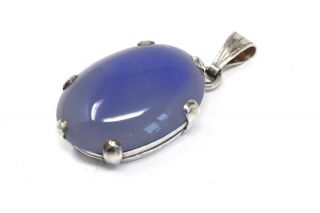 A Lovely Antique Art Deco Sterling Silver 925 Blue Agate Pendant 22018