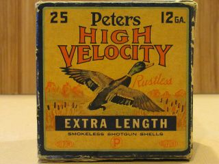 Vintage Peters High Velocity 12 Ga 3 " Shotgun Shell Box Empty Rare Extra Length