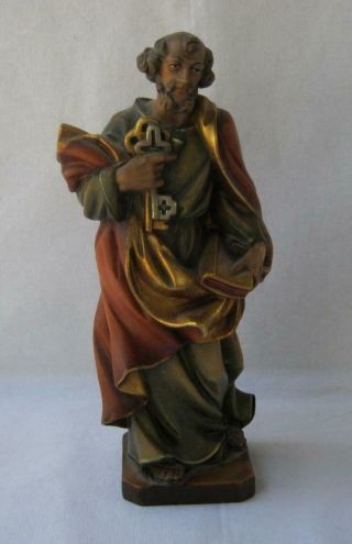 St Peter Petrus Rare Vintage Goldscheider Italy Handcarved Holy Wood Figurine