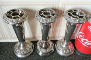 Signed Anthe - England - Set 3 Vintage Silver Plated Vases With Lids.  H - 14cm/w - 550g