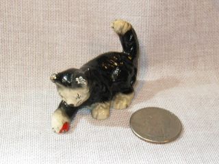 Antique / Vintage Miniature Cast Iron Cat With A Ball Figurine / Paperweight