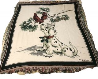 Vintage Disney 101 Dalmatians Throw Blanket Fringe Rare 50x60 Fieldcrest Xmas