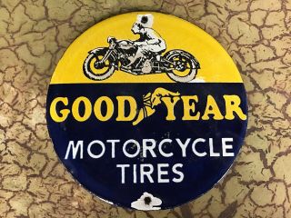 Rare Vintage Porcelain Goodyear Motorcycle Tires Door Sign Harley Indian Bmw
