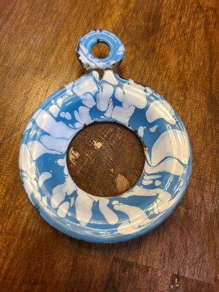 Antique Blue And White Swirl Granite Ware 4 Inches Diameter Rare Tea Strainer