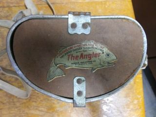 Antique " The Angler " Oval Wading Minnow/bait Can/bucket With Strap Richmond Ind.