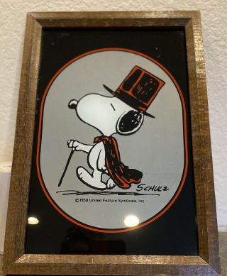 Vintage Rare Snoopy Mirror “schulz” 13 X 9 (1958) Top Hat Cape And Cane Peanuts