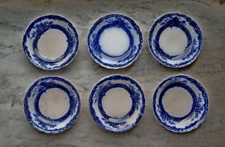 Set/6 Antique Flow Blue Berry Bowls Wharf Pottery Co.  Plymouth Pattern