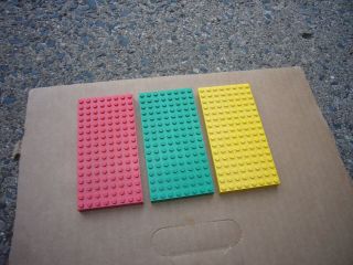 (3) Vintage Lego Classic Thick Base Plate 8x16 (2 1/2 " X 5 ") Green Red Yellow