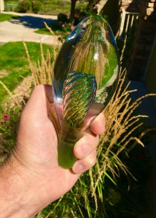 Rare Blenko Air Twist Stopper Art Glass Joel Myers 6741? Olive Green Decanter