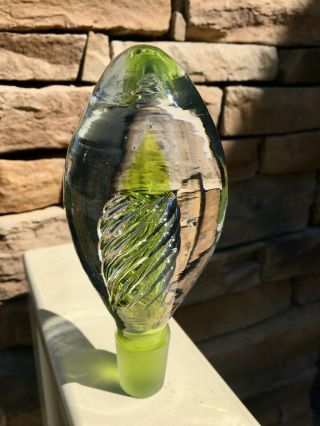 Rare Blenko Air Twist Stopper Art Glass Joel Myers 6741? Olive Green Decanter 2