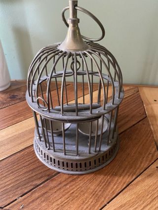 Antique Brass Wire Bird Cage W/water/feed Holder