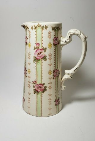 Antique Crown Devon S.  F & Co Porcelain Hand Painted Pitcher Floral Gilt
