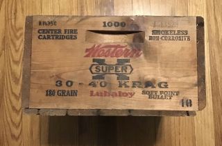 Rare Vintage Western Cartridge Ammo Crate Box 30 - 40 Krag Lubaloy East Alton Ill.
