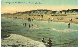 Antique Post Cards C.  1916 Oregon Seaside Cottages Swimmers Beach