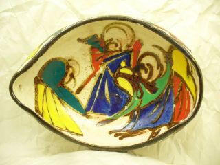 Colorful Antique Japanese Stoneware Bowl With Unusual Shape