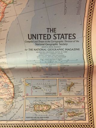 1968 National Geographic Map Of The United States