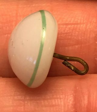 Rare White Milk Glass ? Swirl Bottom Green Line Edge Vintage Antique Button 6130