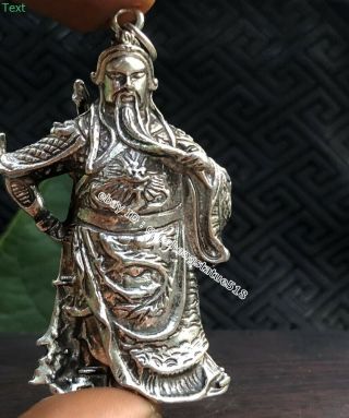 6.  5 Cm China Miao Silver Guan Gong Guan Yu Warrior Soldier Buddha Amulet Pendant