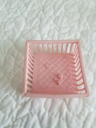 Vintage Dollhouse Furniture Pink Plastic Baby Bed Crib And Playpen & baby bottle 3
