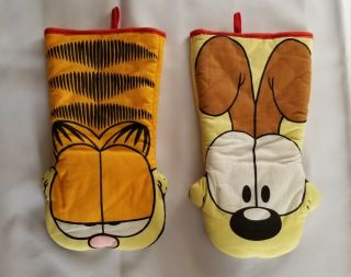 Rare Garfield And Odie Kitchen Oven Mitts Gloves Pot Holders Vintage Collectible