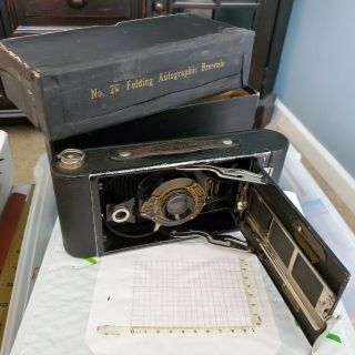 Antique Folding Bellows Camera No.  2 - C Autographic Kodak Brownie W/box/book