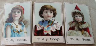 3 Antique Tulip Soap Victorian Trade Cards Depicting Children