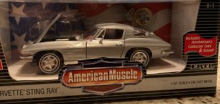 1/18 Ertl American Muscle Silver 1963 Corvette Sting Ray Anniversary Rare