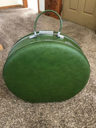 Vtg American Tourist Tiara Round Hat Train Hard Suitcase 20” Green Rare Insert