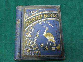 Antique Victorian Scrapbook Dated 1880 Embossed Hard Cover With Stork Or Crane
