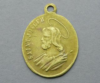 Saint Joseph,  Sacred Heart.  Holy Spirit.  Antique Religious Pendant.  Roma Medal