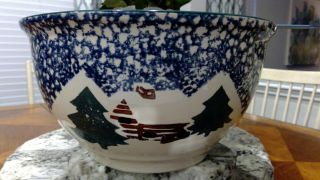 Rare Folk Craft Cabin In The Snow Large Bowl - - Without Red Dots