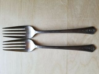 2 Antique Vintage Collectible Forks 6.  75 ",  Holmes & Edwards Silver Inlaid