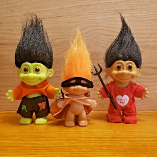 Vintage Russ Troll Dolls Frankenstein,  Devil,  Zoro Halloween