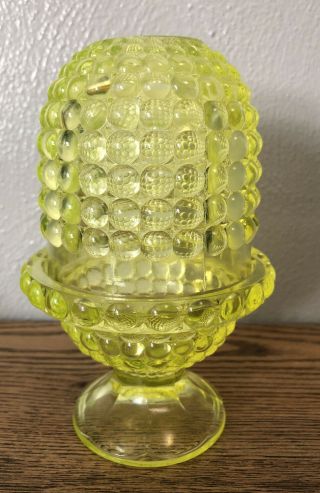 Rare L.  G.  Wright Glass Thousand Eye Yellow Uranium 6” Fairy Lamp Tea Lamp Glows