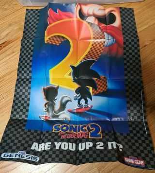 Rare Htf Sonic The Hedgehog 2 Sega Genesis Promo Poster Dated 1992 | No Holes